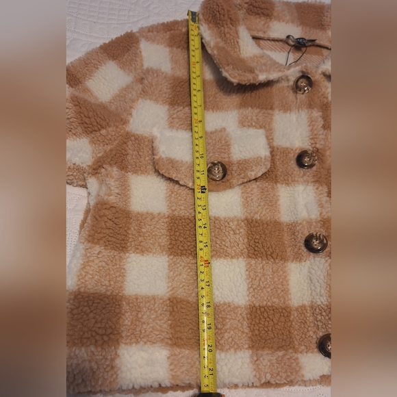 NWT Papa Vancouver Cozy Checkered Teddy Jacket - Brown and White Check - Picture 7 of 11